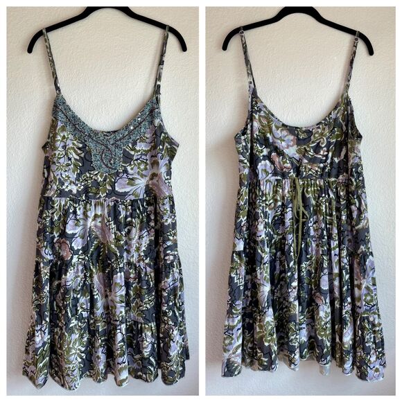 Free People Western Royalty Beaded Paisley Babydoll Dress Purple & Green Size L - Picture 4 of 12